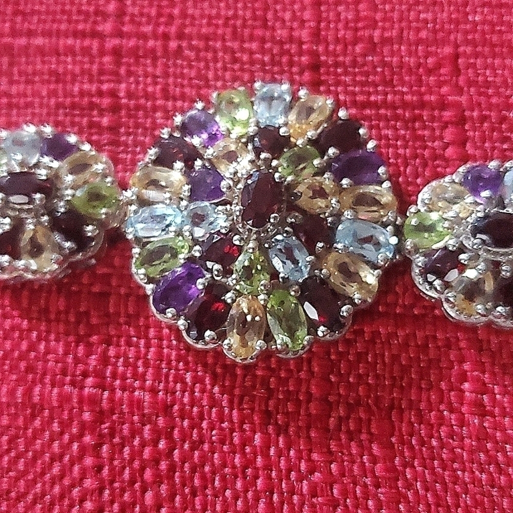 Multigemstone Medallion Cocktsil Toggle Bracelet in Sterling Silver 14.20ctw - Picture 8 of 8